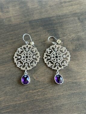 Ross-Simons Sterling Silver Rhodium  plated filigree Earrings with Amethyst